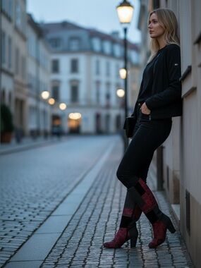 Desigual Red Patterned Mid-Calf Heeled Boots